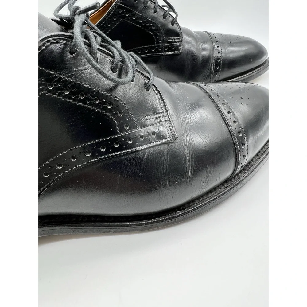 Allen Edmonds Colton Black Leather Medallion Cap Toe Oxfords‎ USA Men's Size 9.5